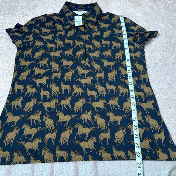 NWT Brooks Brothers Navy and Tan Horse Print Polo ShirtSize Medium Equestrian - Picture 8 of 8